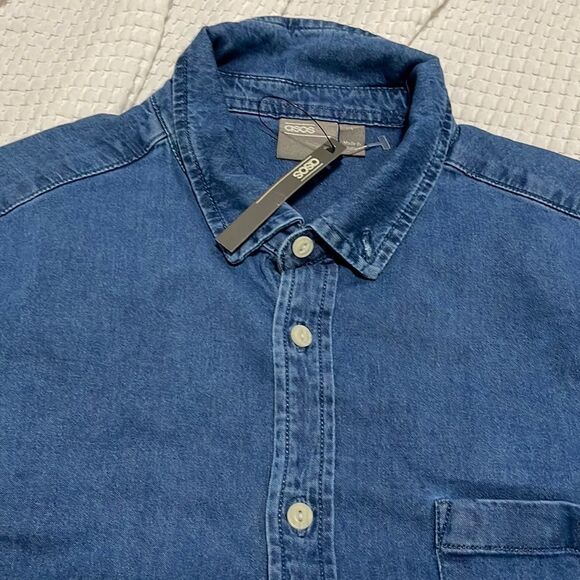 NWT- ASOS- men’s L (40”-42” chest) Denim Button Down - Picture 3 of 7